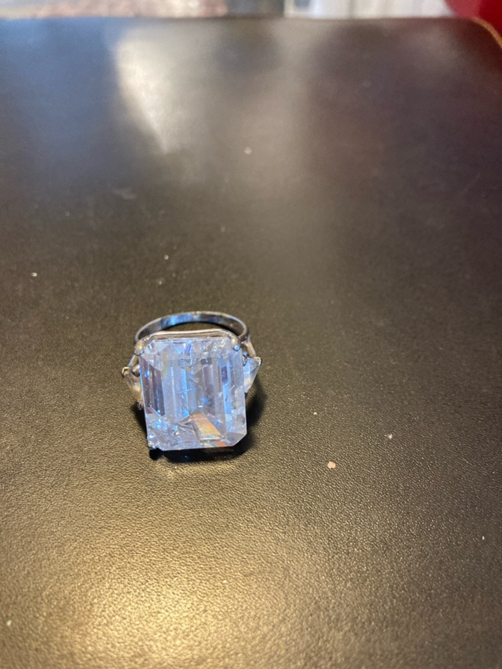 Silver Cocktail Ring with Large Emerald-Cut Clear Stone